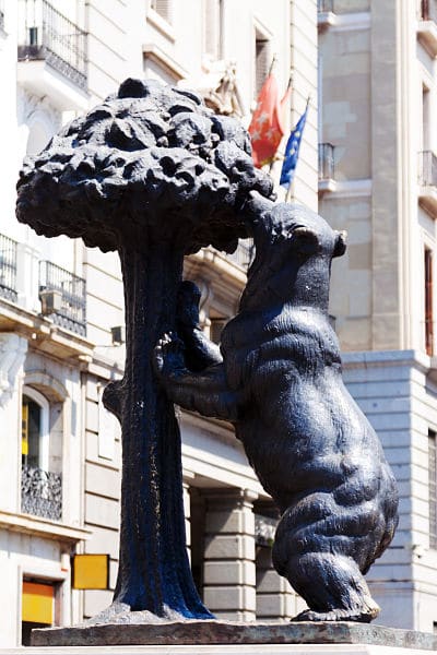 Statue of Bear and Madrono Tree. Madrid, Spain